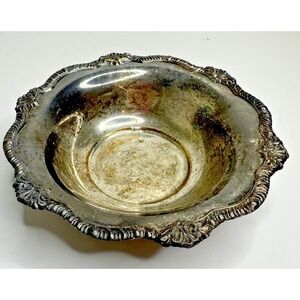 Vtg SG Hallmark Silver Plated Bowl England Ornate Midcentury  Wavy Ornate Edge